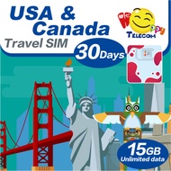 Happy USA / Canada SIM Card - แฮปปี้ เทเลคอม สหรัฐอเมริกา แคนาดา (ไม่รวมอลาสก้าและกวม) - 30 วัน 15 ก