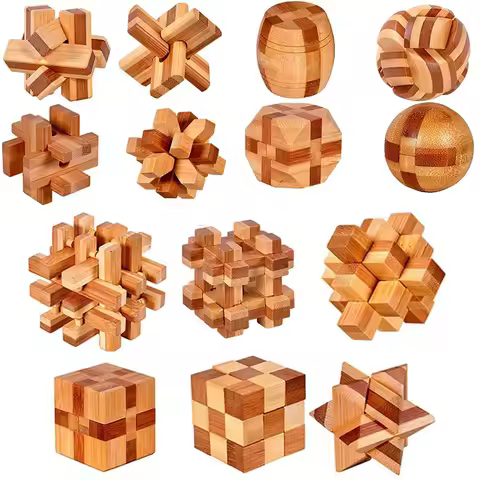 Bamboo Luban Lock Cube Wooden Burr Puzzles Interlocking Brain Teasers For Adults & Kids IQ Logic Cha