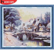 ◄▣ HUACAN Cross Stitch Winter Scenery Needlework Sets Embroidery Snow Landscape Kits White Canvas DIY Home Decor 14CT 40x50cm