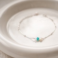 SV925 夏日小清新-藍 寶石細珠手鍊/腳鍊 珍珠 綠松石 赫基默鑽石