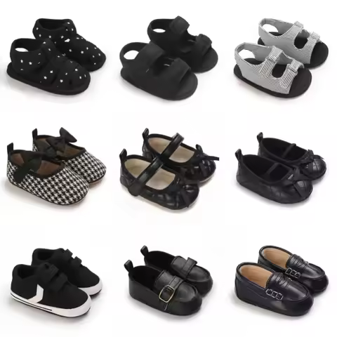 Black series of classic sports shoes for newborn boys and girls, canvas shoes, walkers, soft soles, 