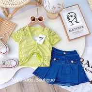 Set áo khoác lưới cv jean xoè cho bé gái