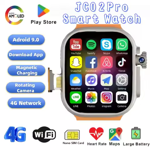 JC02Pro 4G/5G Android 10.0 Smartwatch, 800W Camera WiFi GPS, Heart Rate Monitor Support Google Play 