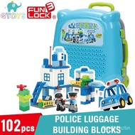 QRNs QTOYS 102pcs FUNLOCK Duplo Police Luggage Kids Building Blocks Bricks Creative Educational Toys