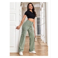 [ 2025 ARRIVAL ] Cargo Six pocket Wide Leg  Seluar Jeans Perempuan Acid Wash Cargo Premium Quality