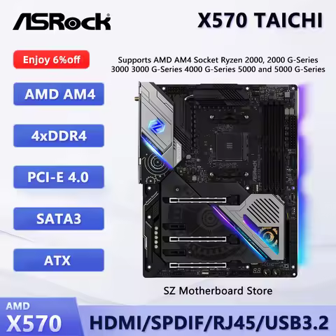 ASROCK X570 TAICHI AM4 Gaming Motherboard AMD X570 Support Ryzen 9/7/5 5950X 5900X 5800X DDR4 4666+(