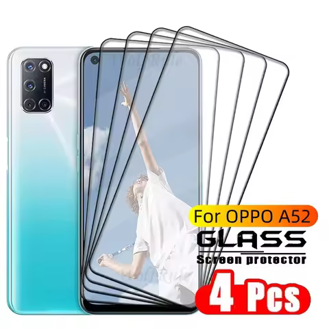 4PCS Full Cover Glass For OPPO A52 Glass OPPO A52 Tempered Glass Protective 9H HD Full Cover Glue Sc