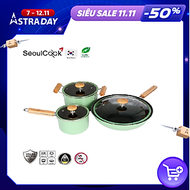 Bộ 3 món nồi chảo đáy từ Seoulcook Luxury cao cấp Hàn Quốc, chống dính vân đá an toàn cho sức khỏe, 