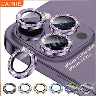 For iPhone 14 15 Plus 14 13 12 11 15 Pro Max Bling Glitter Diamonds Metal Ring Camera Lens Protector Tempered Glass