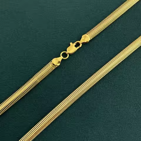 6MM Snake Bone Flat Necklace Women's 24K Gold AU999 - Versatile snake bone chain, ideal for matching