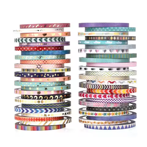 Agutape 48 Rolls Washi Tape Set,Foil Gold Skinny Decorative Masking Washi Tapes,3MM Wide DIY Masking