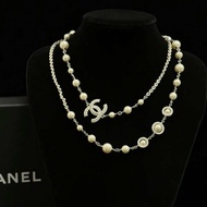 CHANEL 19K雙C logo珍珠水鑽長項鍊 鏈長96cm 98新配件盒子