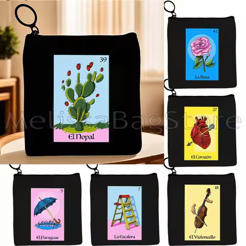The Heart Aztec Star Umbrella Watermelon ROSA Mexican Loteria Bingo Card Art Canvas Coin Purse Key C