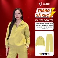 GUNO Women's Velvet Fur-Lined Fleece Set High Quality Warm Zipper Collar with Embroidered Logo Strai