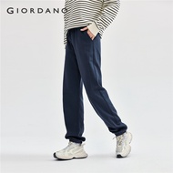 GIORDANO Women Joggers Exposed Seam Athleisure Joggers Relaxed Elastic Waist Solid Color Simple Basi