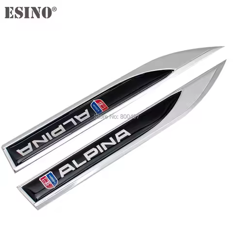2 x Car Fender Side Metal Chrome Zinc Alloy Knife Side 3D Emblems Badge Sticker Decals For Alpina B5