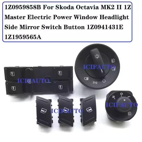 Master Electric Power Window Headlight Side Mirror Switch Button for Skoda Octavia MK2 II 1Z 1Z09414