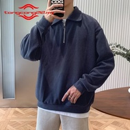 Sweater Polo Long Sleeve Men Quarter Zip Baju Lelaki Polo Korean Style Collar Polo Baju Lengan Panja