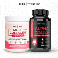 Men's Power Duo for Vitality, Energy & Skin Health [60 Capsules Alpha Male Max + 300g Multi Collagen