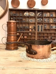 30873-法國古董厚重紅銅大鍋 鑄鐵把手 鍋徑21cm