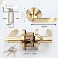 LOLLIPOP1 Door Lock Lever, with Round Trim Satin Brass Finish Privacy Door Handle, Door Knob Easy To Install Straight Lever Interior Reversible Hardware Lockset Bathroom