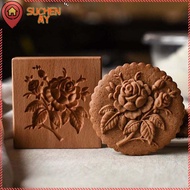 SUCHENMY Rose Cookie Mold, Wood 3.54*3.54*0.98 Inch Cookie Stamp, Non-stick Wooden Mold Baking Pastr