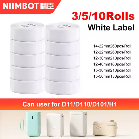 3/5/10 Rolls NiiMBOT D110 D11 D101 Offical Label Printer Sticker Various Size of White Color Paper R