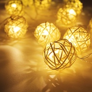 【】 LED Battery Lights Decoration 3M 20 Led 3cm Rattan Ball String Lights Fairy Lights LED Garlad Hom