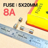 (10 PCS) GLASS FUSE 8A 250V SMALL 5X20MM FUSE