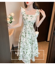 green dress backless dress off shoulder dress floral dress for women dress korean style fairy dress 