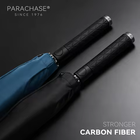 Parachase Carbon Fiber Umbrella Man Business Style 8 Ribs Umbrella Windproof Strong Genuine Leather 