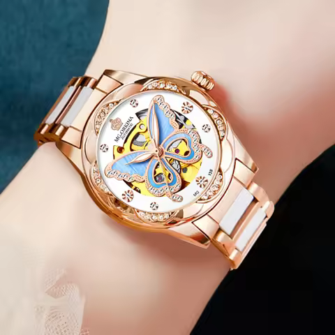 ORKINA Brand New Luxury Women Watches Ceramic Diamond Ladies Butterfly Hollow Automatic Mechanical W