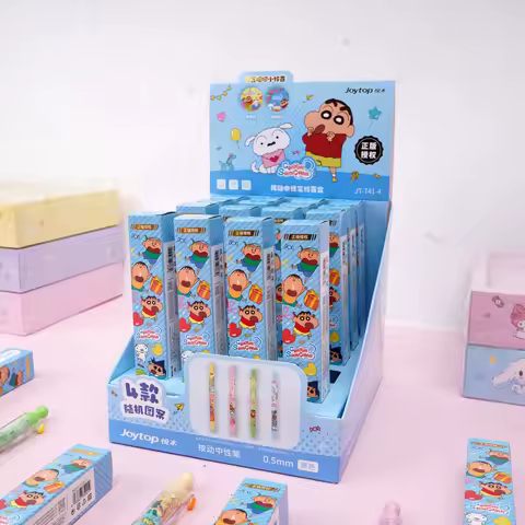 4pcs Cute Crayon Shin-chan Gel Pens Blind Box 0.5mm Balck Signature Pen kawaii Stationery Anime Scho