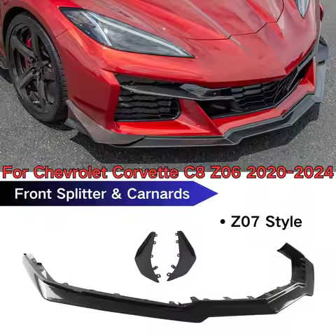 Front Bumper Lip&Carnards For Chevrolet Corvette C8 Z06 2020-2024 Carbon Fiber Print Z07 Style Car A
