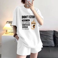 ELF TRIBE Cotton Suit Women Loose Korean Fashion Casual Short-sleeved T-shirt Shorts 2-piece Set