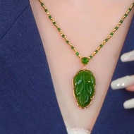 Natural Jade Pendant Leaf Jade Pendant Necklace For Women 18k Gold Jewelry