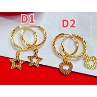Wing Sing Subang Bulat Gantung Love Star Fesyen Bajet Emas 916 / 916 Gold Hanging Hoop Round Earrings 百搭时尚耳环耳坠