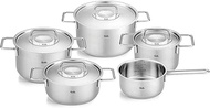 Fissler Pure Collection Stainless Steel 9 Piece Cookware Set with Metal Lids