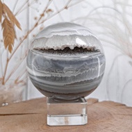 【水晶球開口晶洞】藍紋瑪瑙開口笑晶洞水晶球|客廳 玄關風水擺件