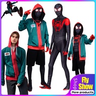 Miles Morales Spiderman Costume Set - Kids/Adult 3PC Bodysuit, Mask & Hoodie
