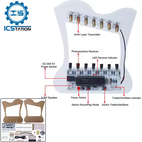 DIY Laser Electronic Piano Kit HU-013 7 Music Scales Player Soldering Project Practice Laser Transmi