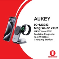 AUKEY LC-MC312 MagFusion Z Qi2 MFW 3-in-1 15W Foldable Magnetic Fast Wireless Charging Station