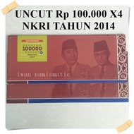 Koleksi Numismatik Uang Uncut Bersambung 100000 Rupiah X4 NKRI 2014