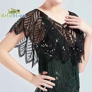 [DelicationS] Women Cape Crochet Lace All-match Mesh Summer Beaded Sequin Shrug Flapper Dress Shawl For Party