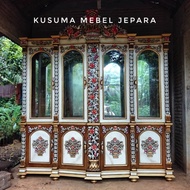 Lemari Bufet Display Ukir Jepara Kayu Jati (Tinggi 210cm)