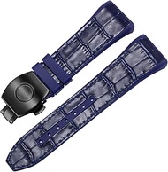 GANYUU For Franck Muller V45 Series 28mm Nylon Genuine Leather Silicone Watchband Black Blue Folding Buckle Watch Strap (Color : Blue-black, Size : 28mm)