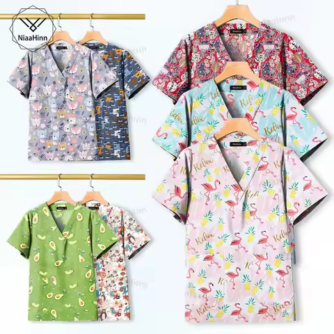 Hospital Nursing Scrub Top Printed Cotton Uniform High-quality Doctor Surgical Gown Hospital Accesso