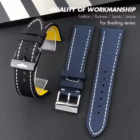 Quality Thick Nylon Leather Watchband 21mm 22mm for Breitling Avenger CHRONOMAT NAVITIMER SUPEROCEAN