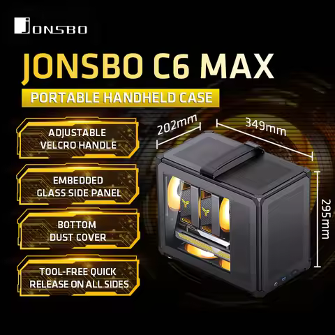 JONSBO C6 MAX Portable Handheld Case ITX MATX Computer Chassis Side Transparent Mesh Desktop Gaming 