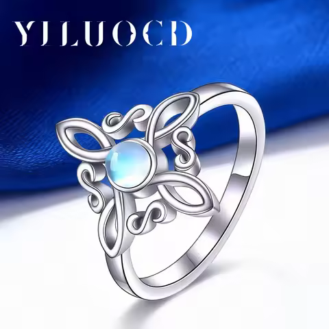 Original Thai Silver Witches Knot Rings for Women Witchcraft Cross Moonstone Ring Wicca Pagan Jewelr
